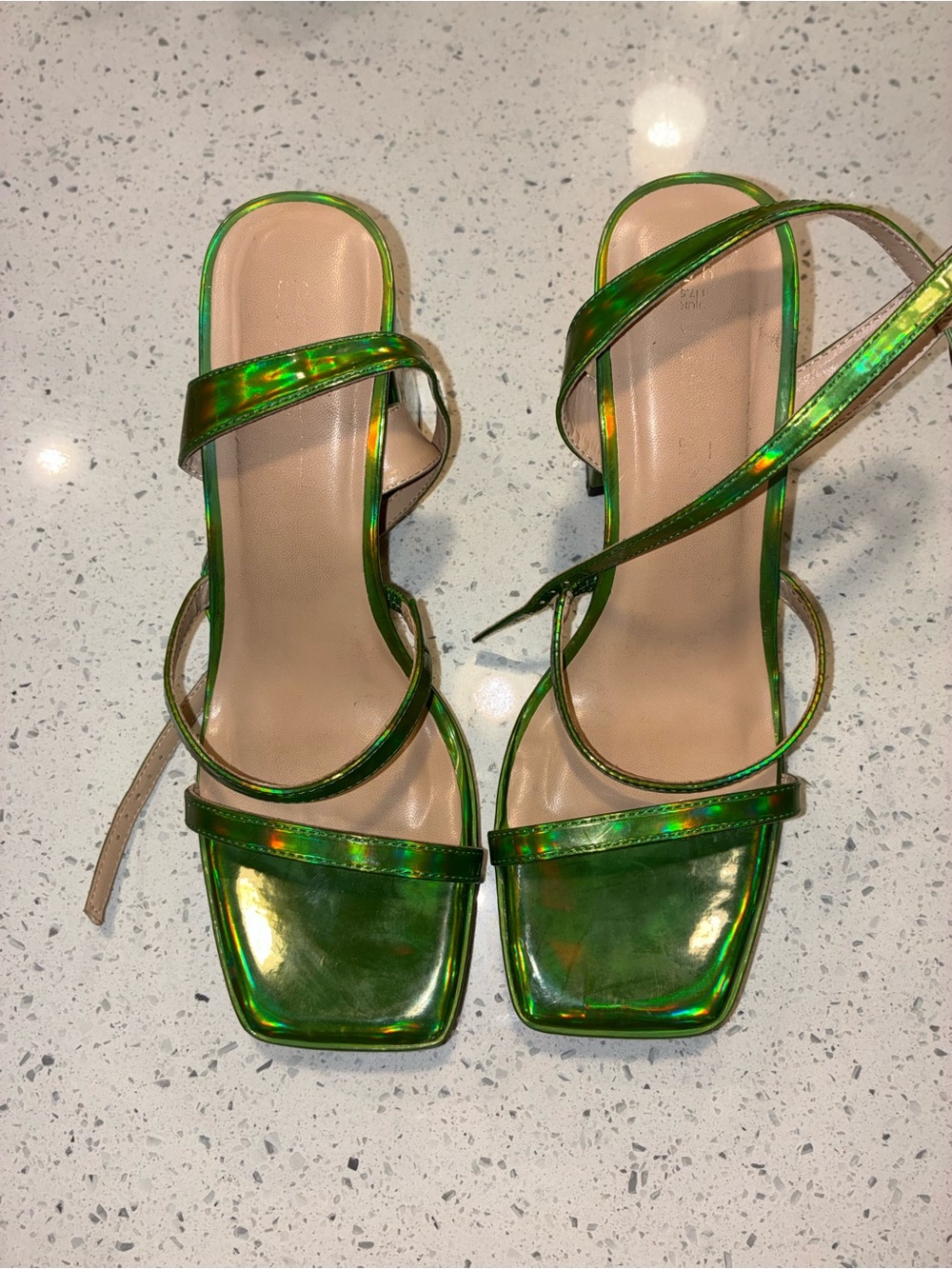 SHEIN Green Holographic Strappy Block Heels Size 9.5